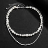 SHIXIN Punk Layered Pearl Beads Choker Necklaces Set for Men Women Shiny Rhinestone Chains Necklaces on the Neck Jewelry