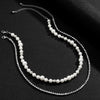 SHIXIN Punk Layered Pearl Beads Choker Necklaces Set for Men Women Shiny Rhinestone Chains Necklaces on the Neck Jewelry