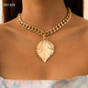 SHIXIN Punk Thick Chain with Big Leaves Pendnat Necklace for Women Hip Hop Gold/Silver Color Short Choker Necklaces 2021 Jewelry