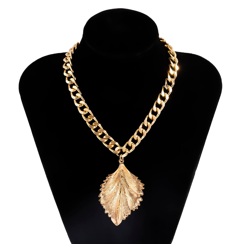SHIXIN Punk Thick Chain with Big Leaves Pendnat Necklace for Women Hip Hop Gold/Silver Color Short Choker Necklaces 2021 Jewelry