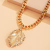 SHIXIN Punk Thick Chain with Big Leaves Pendnat Necklace for Women Hip Hop Gold/Silver Color Short Choker Necklaces 2021 Jewelry