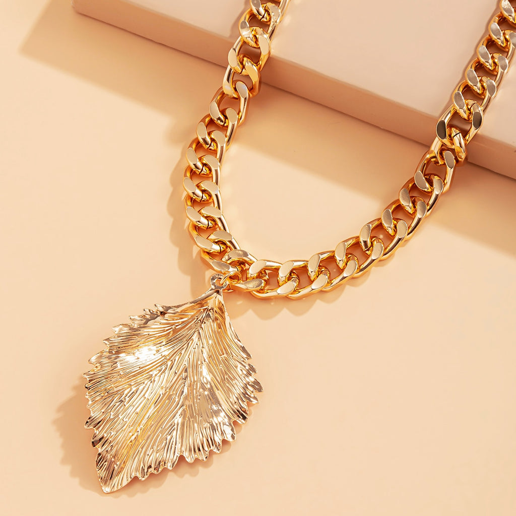 SHIXIN Punk Thick Chain with Big Leaves Pendnat Necklace for Women Hip Hop Gold/Silver Color Short Choker Necklaces 2021 Jewelry