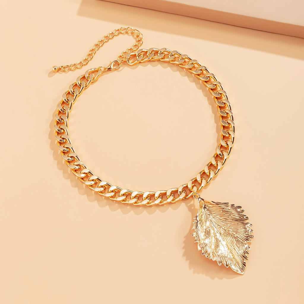 SHIXIN Punk Thick Chain with Big Leaves Pendnat Necklace for Women Hip Hop Gold/Silver Color Short Choker Necklaces 2021 Jewelry