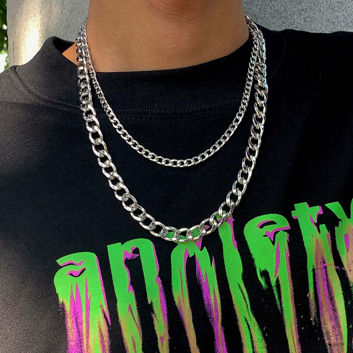 SHIXIN Punk Thick Link Chain Necklace for Men/Women Hip Hop Layered Chunky Short Choker Necklaces Chain on the Neck Jewelry 2021