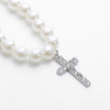SHIXIN Simulated Pearls Strand Beaded Choker Necklace for Bridal Women Lovely White Beads Crystal Cross Pendant Necklace Jewelry