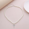 SHIXIN Simulated Pearls Strand Beaded Choker Necklace for Bridal Women Lovely White Beads Crystal Cross Pendant Necklace Jewelry