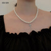 SHIXIN Simulated Pearls Strand Beaded Choker Necklace for Bridal Women Lovely White Beads Crystal Cross Pendant Necklace Jewelry