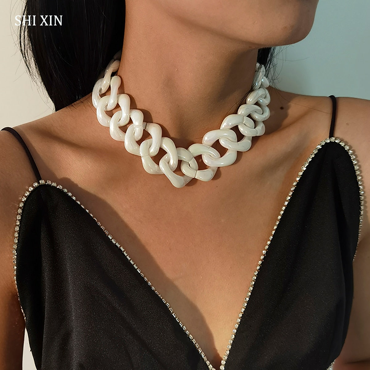 SHIXIN White Acrylic Large Thick Chain Choker Necklace for Women Hip Hop Chunky Choker Collar Big  Necklace 2021 Jewelry