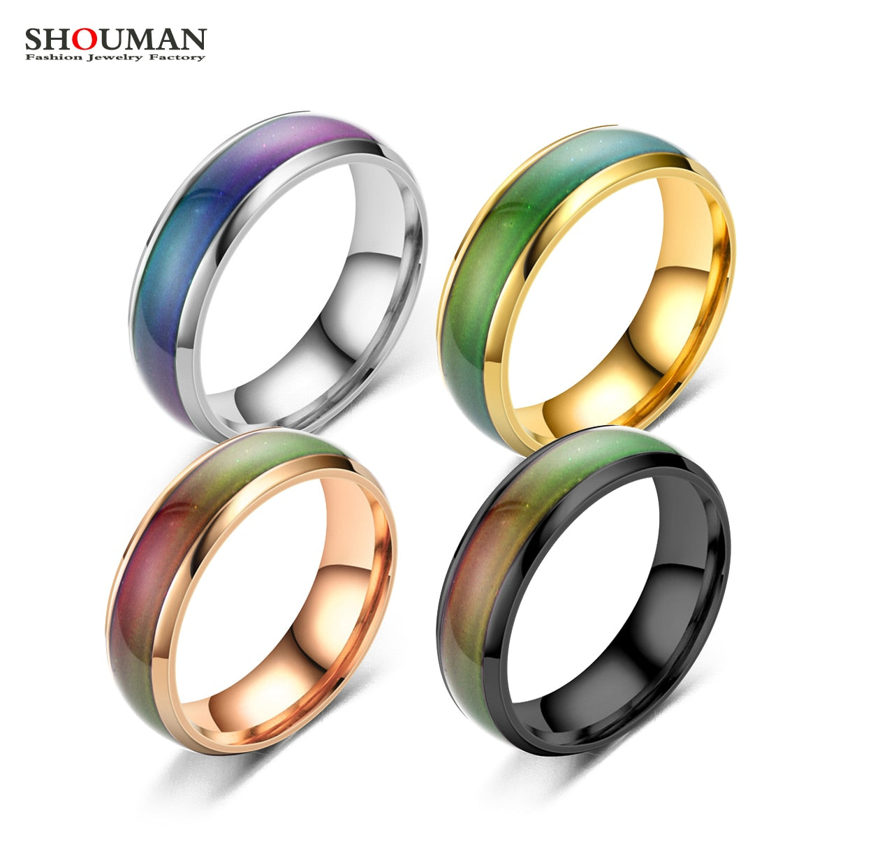 SHOUMAN  Temperature Warm Changing Color Mood Smart Stainless Steel Rings Never Fade for Men Women Couple Gift Jewelry
