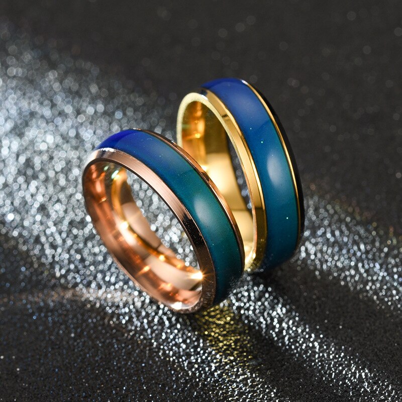SHOUMAN  Temperature Warm Changing Color Mood Smart Stainless Steel Rings Never Fade for Men Women Couple Gift Jewelry