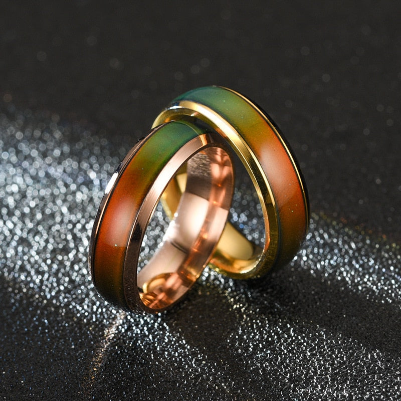 SHOUMAN  Temperature Warm Changing Color Mood Smart Stainless Steel Rings Never Fade for Men Women Couple Gift Jewelry