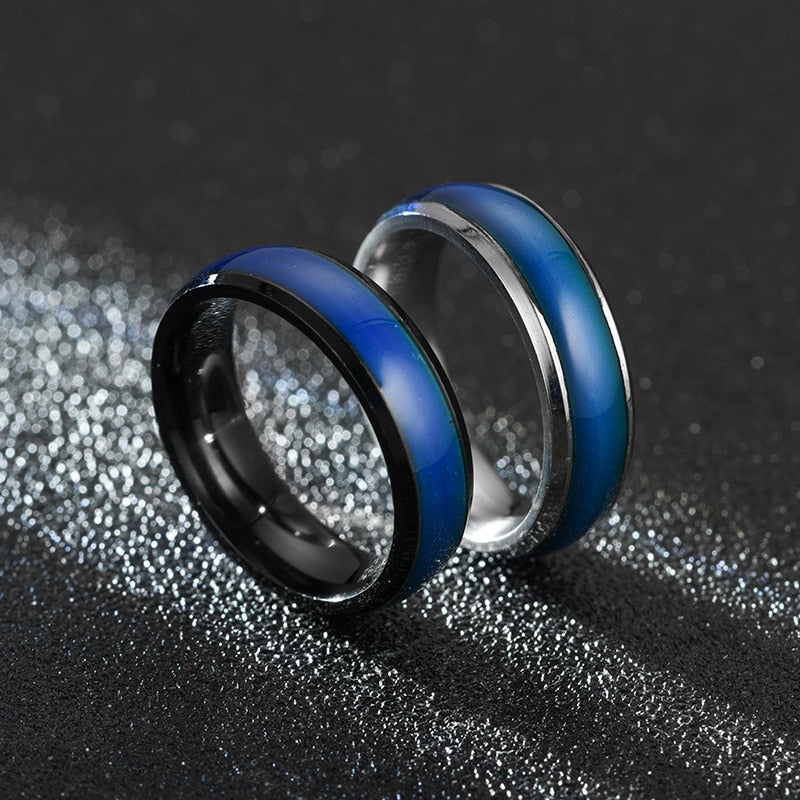 SHOUMAN  Temperature Warm Changing Color Mood Smart Stainless Steel Rings Never Fade for Men Women Couple Gift Jewelry