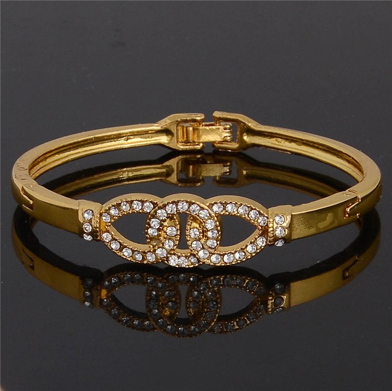 2015 Fashion Austrian Crystal Round Gold Color Bangles Bracelets For Women Fine Jewelry Gift femme