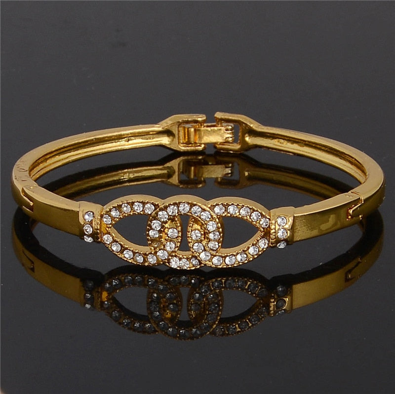 2015 Fashion Austrian Crystal Round Gold Color Bangles Bracelets For Women Fine Jewelry Gift femme
