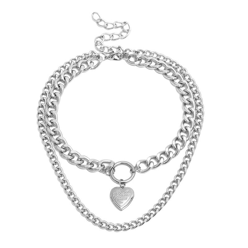 SHUANGR Heart Pendant Necklace Charm Chunky Collar Choker Necklace For Women Gold Sliver Color Girls Chain Jewelry Summer Bijoux