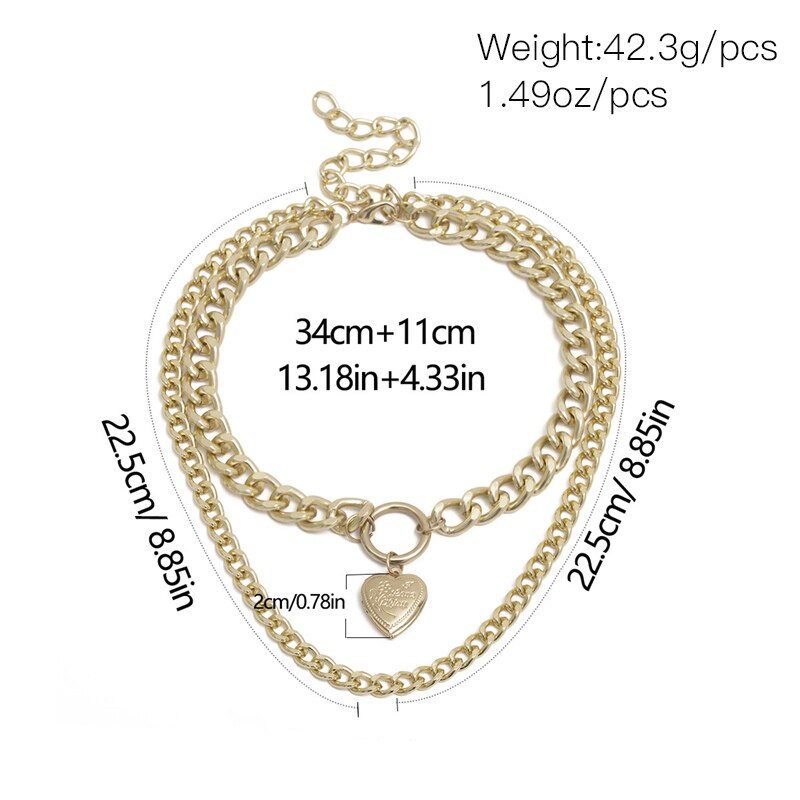 SHUANGR Heart Pendant Necklace Charm Chunky Collar Choker Necklace For Women Gold Sliver Color Girls Chain Jewelry Summer Bijoux