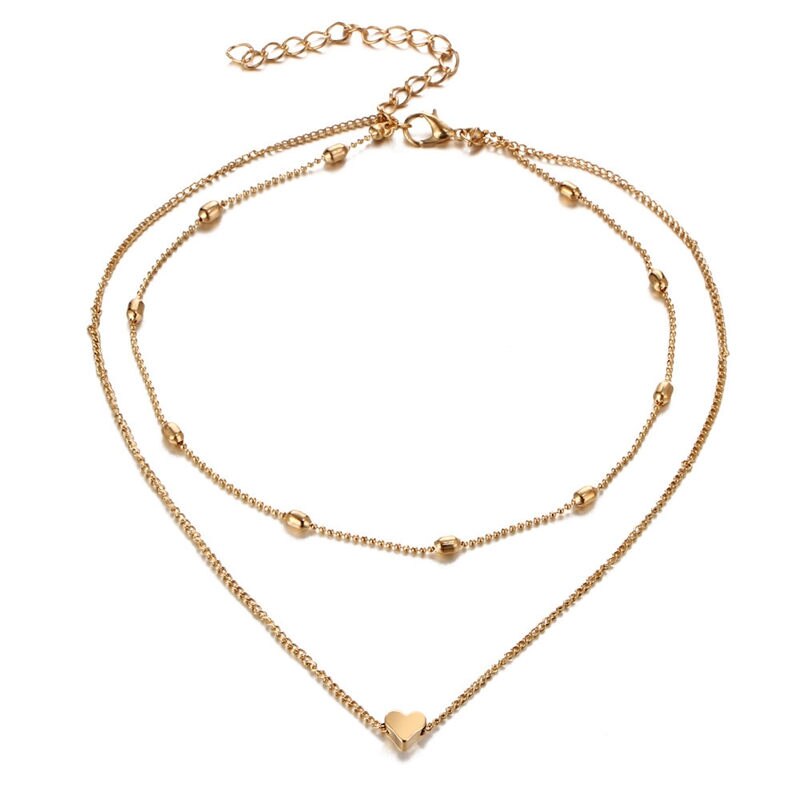 SHUANGR Heart Pendant Necklace Charm Chunky Collar Choker Necklace For Women Gold Sliver Color Girls Chain Jewelry Summer Bijoux