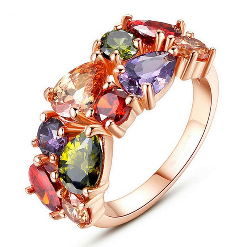 Unique Design Rose Gold Color Ring for Women Female Wedding with AAA Colorful Cubic Zircon Bijouterie anillos