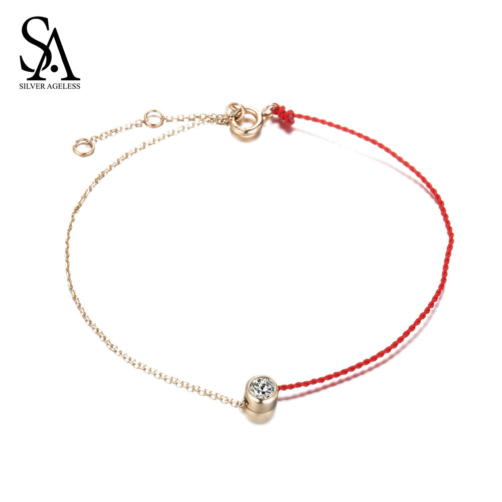 14K Yellow Gold Red Rope Bracelet for Women Fine Jewelry 2020 New Arrival