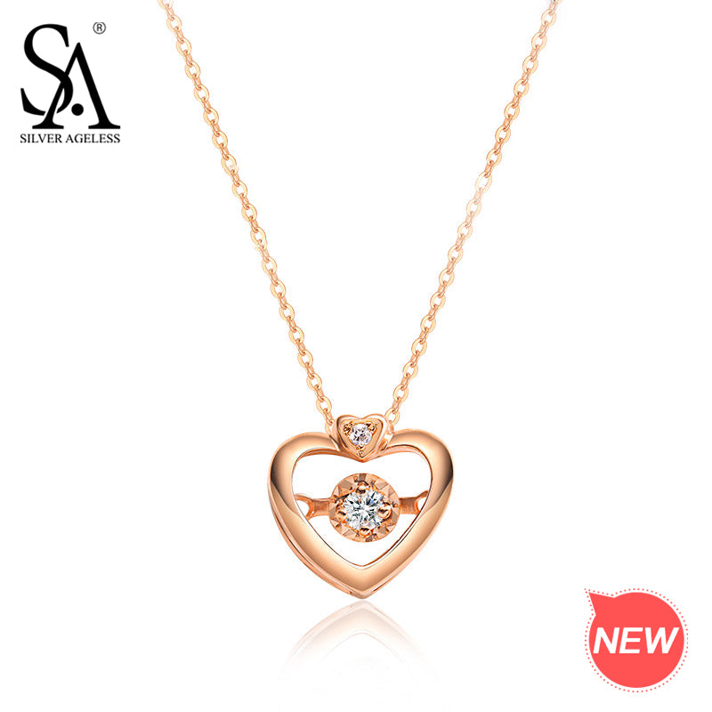 18K Rose Gold Heart Pendant Necklaces for Woman Diamond Pendant Chain Link Necklaces Real Gold Jewelry