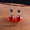 925 Sterling Silver Red Garnet Drop Earrings Woman Agate/Opal/Chalcedony/Strawberry Quartz Silver Long Earrings