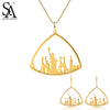 925 Sterling Silver Triangle Gold Color Plated Drop Earrings Pendant Necklace Jewelry Sets Woman 925 Silver Set