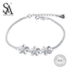 Real 925 Sterling Silver Flowers Link Bracelets for Women Fine Jewelry Two Layer Silver Chain 2020 New Arrival