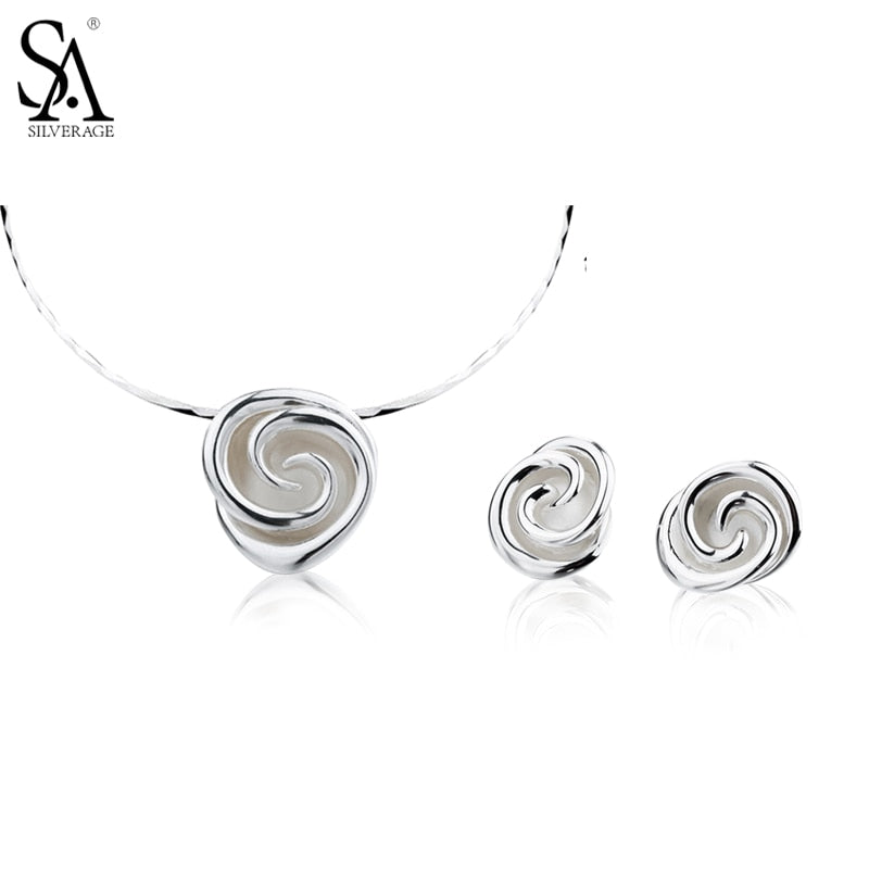 SILVERAGE 925 Sterling Silver Flower Choker Pendant Necklaces and Stud Earrings Jewelry Sets Party Gifts