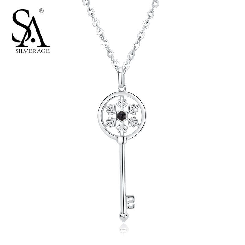 SILVERAGE Real 925 Sterling Silver Gemstone Necklace for Women 2020 New Snowflake Key Necklace & Pendant Party Jewelry