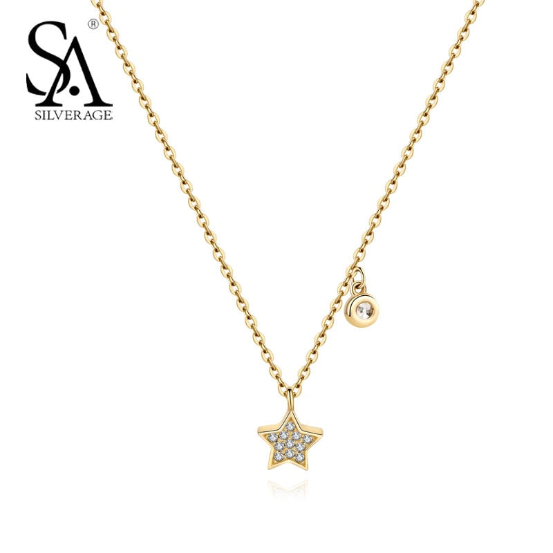 SILVERAGE Real 925 Sterling Silver Necklaces Star Pendant For Women Office Lady S925 Fine Jewelry Gift Women Accessory