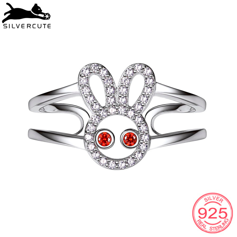925 Sterling Silver Rabbit Bunny Ring For Women Pave CZ Genuine Silver 925 Fine Jewelry Anillos SCR6449B
