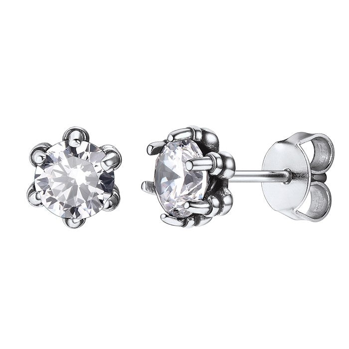 Antique 925 Sterling Silver Clear/Black Cubic Zirconia Stud Earrings For Women Girls Gemstones Fine Jewelry SCE6440G