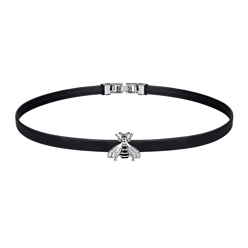 Black Leather Choker Necklaces For Women Jewelry Accessories Silver Moon Cat /Bee Charms Korean Fashion SCN6010BK