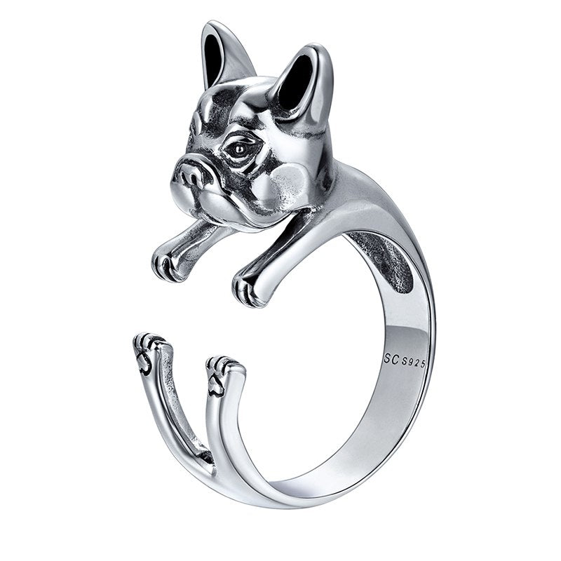 Cute Pet Dog Open Finger Ring For Women Fine Jewelry 925 Sterling Silver 3D Labrador Animal Rings SCR6096G