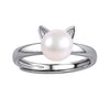 Pearl Rings For Women Girls Genuine 925 Sterling Silver Gold Color Cat Ear Open Ring Fine Jewelry SCR6008B
