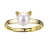 Pearl Rings For Women Girls Genuine 925 Sterling Silver Gold Color Cat Ear Open Ring Fine Jewelry SCR6008B