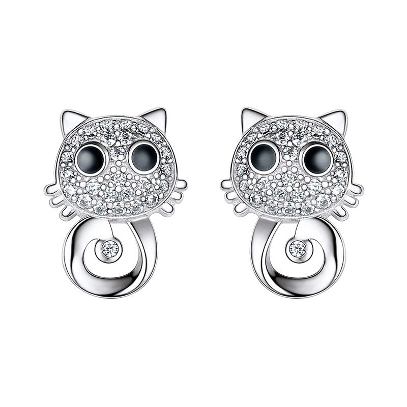 Lovely Animal Earrings 925 Sterling Silver Fine Jewelry Cat Sika Deer Elephant Fox Stud Earring For Women SCE6363B