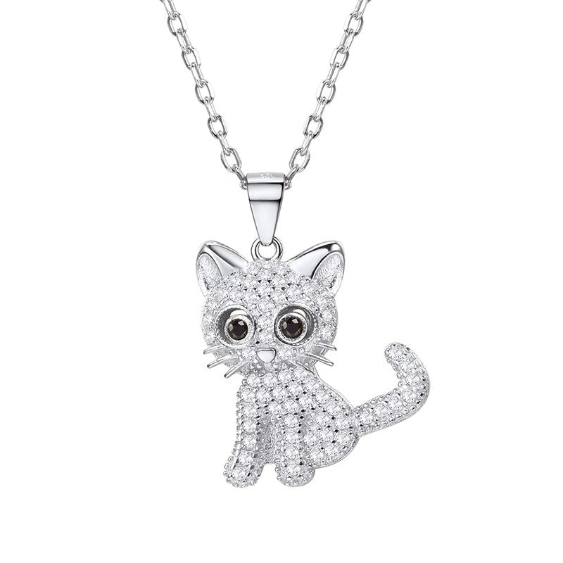 Luxury Sparkling Clear CZ Cat Pendant Necklace Authentic 925 Sterling Silver Fine Jewelry Necklaces For Women SCP6272