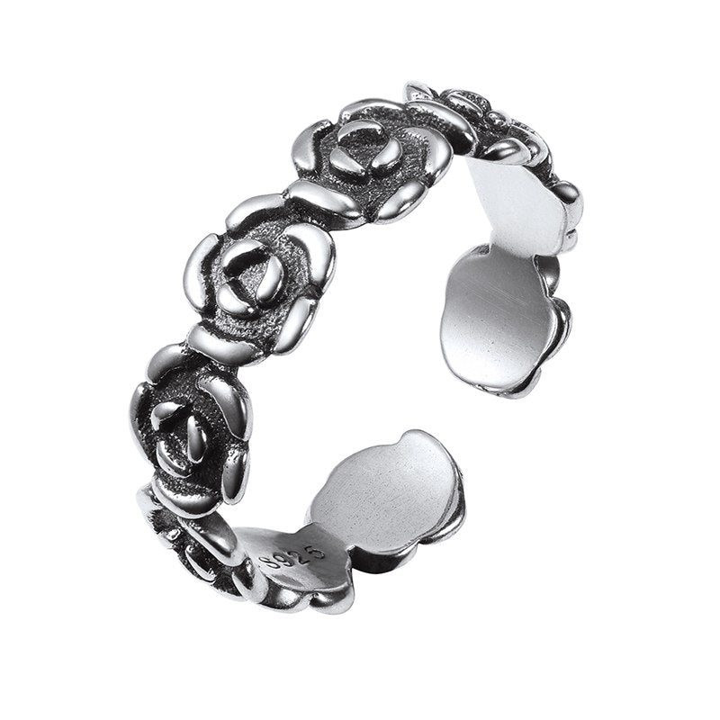 Rose Flower Rings Women Girls 925 Sterling Silver Fine Jewelry Dazzling CZ Stones Open Finger Ring Resizable SCR6433G