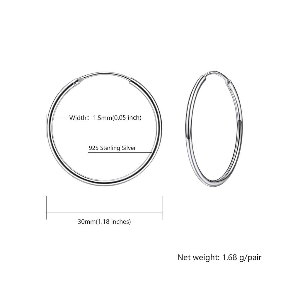 Silver Hoop Earrings For Women Girls Fine Minimalist Jewelry 925 Sterling Silver Earring Circle 5 Size SCE6115B