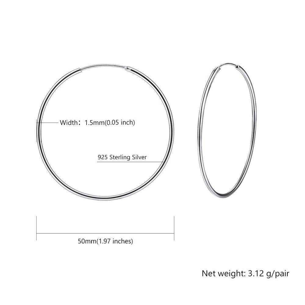Silver Hoop Earrings For Women Girls Fine Minimalist Jewelry 925 Sterling Silver Earring Circle 5 Size SCE6115B
