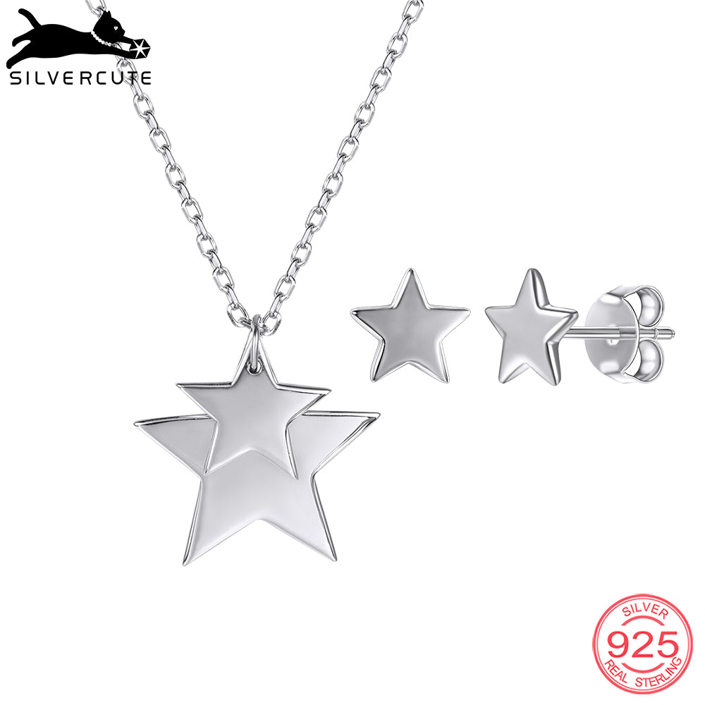 Simple Stars Pendants Necklace Earrings Fine Jewelry Silver Sets 925 bijoux ensemble Minimalist Jewelry SCPE6016B