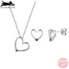 Tiny Hollow Heart Necklace Earring Jewelry Set For Women Genuine 925 Sterling Silver Topaz bijoux ensemble SCPE6015B