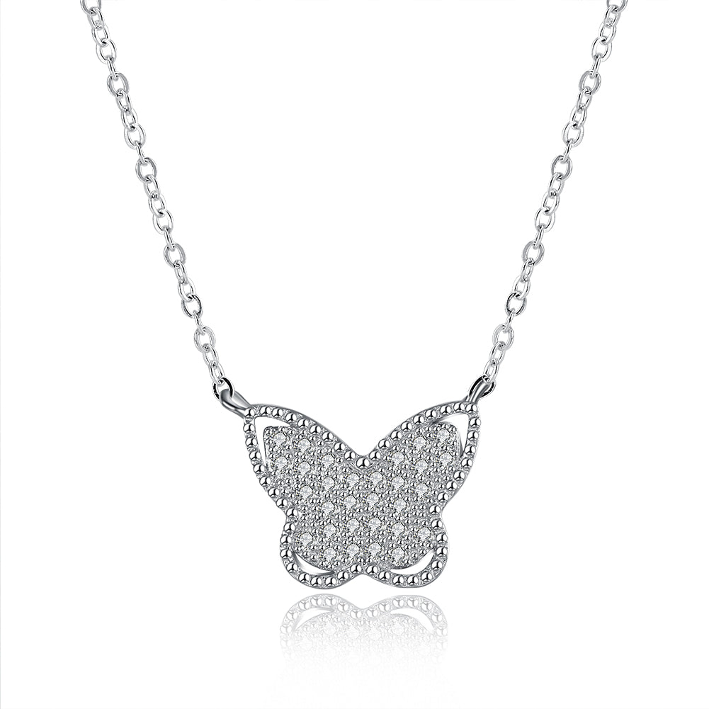 2020 Hot 925 Sterling Silver Butterfly Pendant Necklace Women Fashion Trendy Cubic Zirconia Necklaces Jewelry