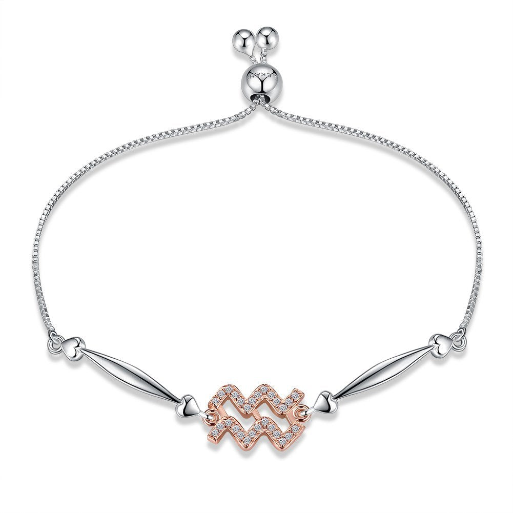 925 Sterling Silver 12 Constellation Sterling Silver Bracelet Aquarius Fashion Bracelets for Female Bracelets