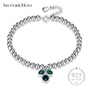 925 Sterling Silver Beaded Bracelets Dark Green Flower Crystal Charm Jewelry for Women Gift Bangles Anniversary