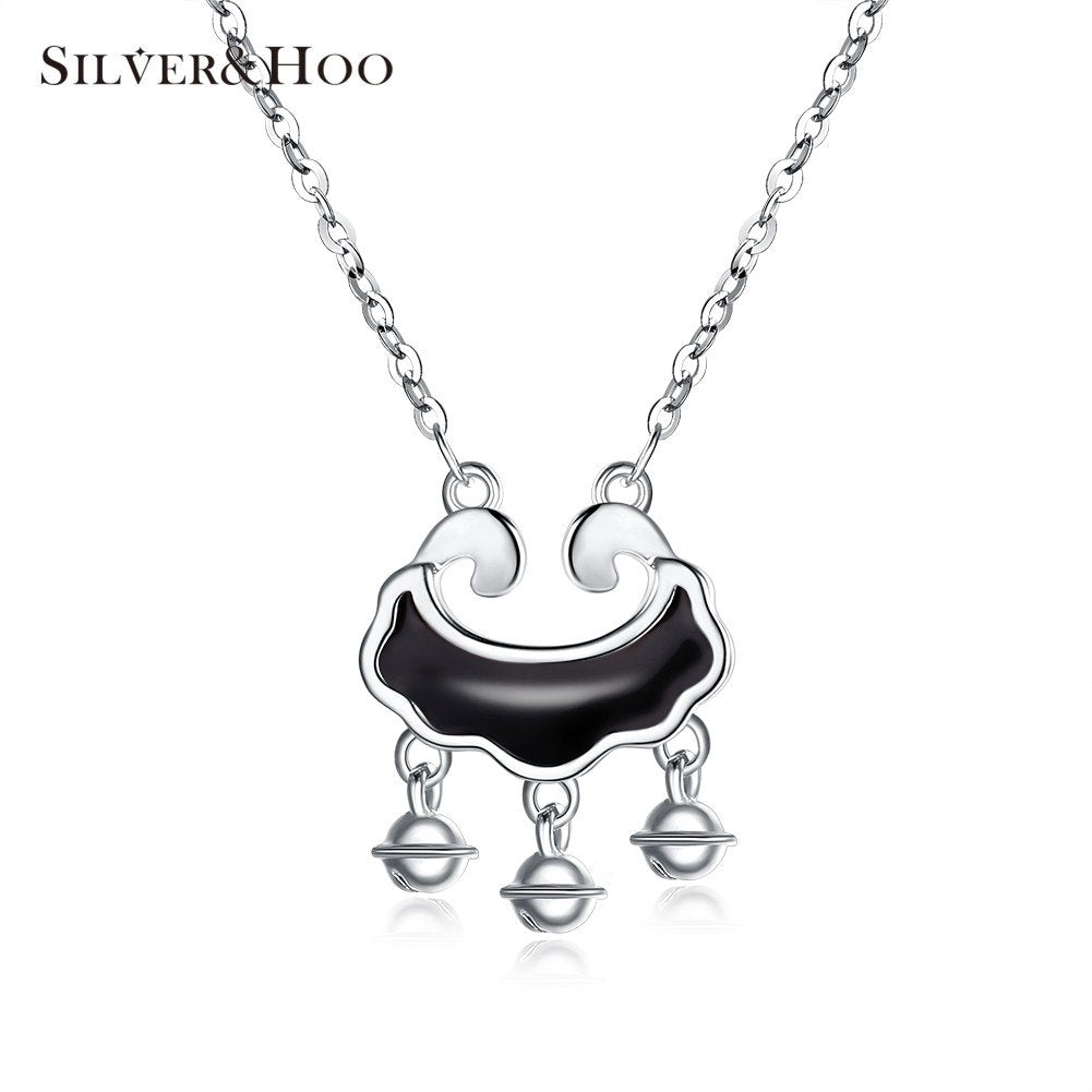 925 Sterling Silver Black Wishful Lock Pendant Necklace Simple Style Charm Women Fine Jewelry Gift Anniversary Wedding