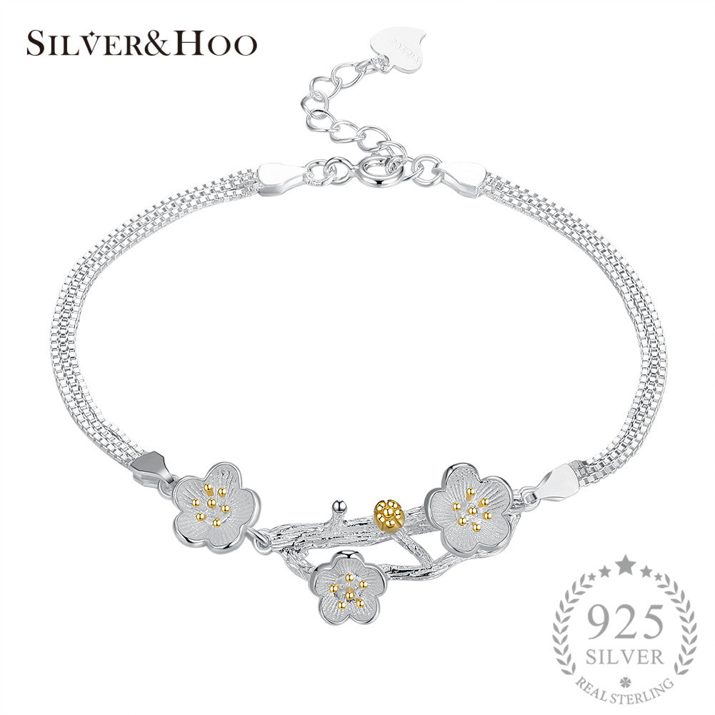 925 Sterling Silver Flower Bracelet with Tree Branches for Women Bangles Fine Jewelry Romantic Gift 2020 New Arrival