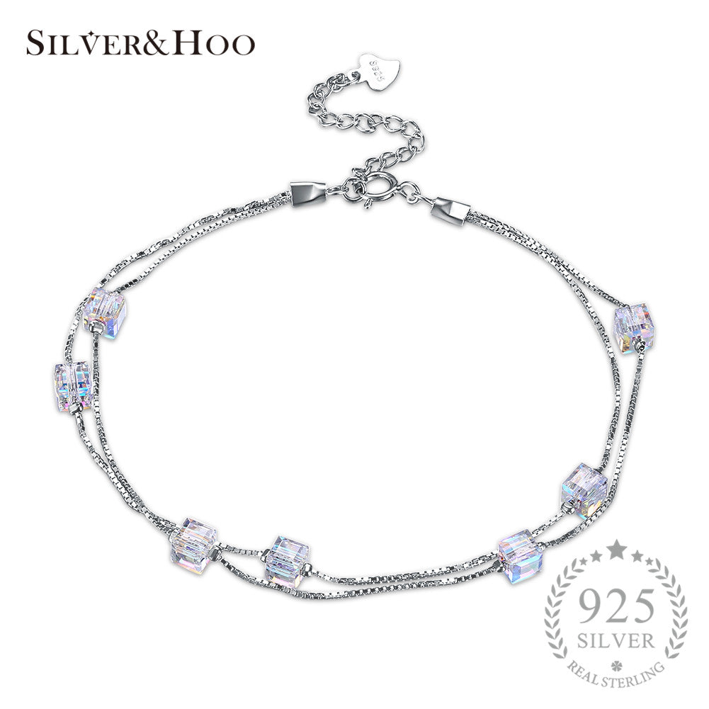 925 Sterling Silver Multi-crystal Bracelets Bangles for Women Romantic Elegant Fine Jewelry 2020 New Arrival