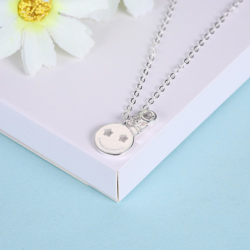 925 Sterling Silver Necklaces Round Smile / Heart Shaped Eye/ Round Sunglasses Smirk /Shy Expression Pendant Necklaces